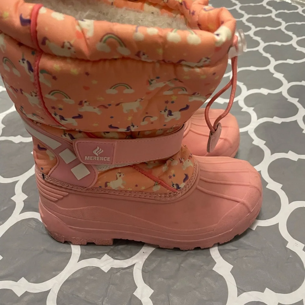 Merence Girls Waterproof Snow Boots - Pink Unicorn Print Sz 33 Big Girls 1.5